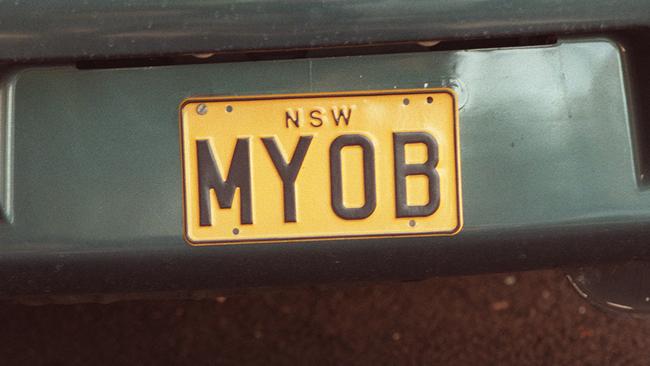 The original number plate of MYOB founder Craig Winkler, who later went on to lead MYOB’s biggest rival, Xero.