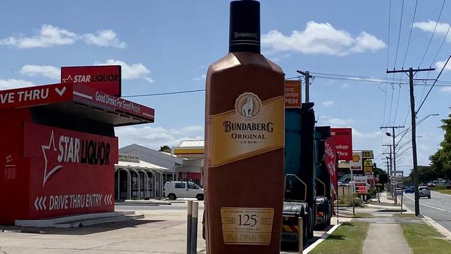 Rockhampton's own Big Bundaberg Rum bottle is located outside the Star Liquor store on Gladstone Rd.