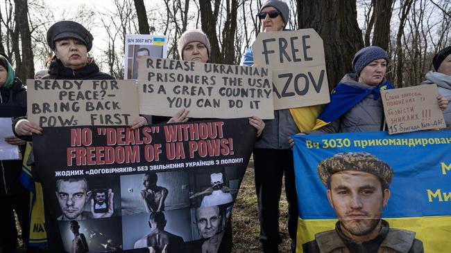 Protesters from a Ukrainian POW group gather outside the US embassy on March 6, 2025 in Kyiv, Ukraine.Picture: Paula Bronstein / Getty Images