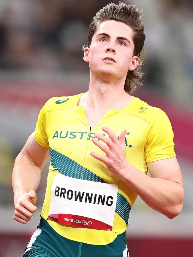 Browning in action for Team Australia in the men's 100m at the Tokyo 2020 Olympic Games. Picture: Matthias Hangst/Getty Images