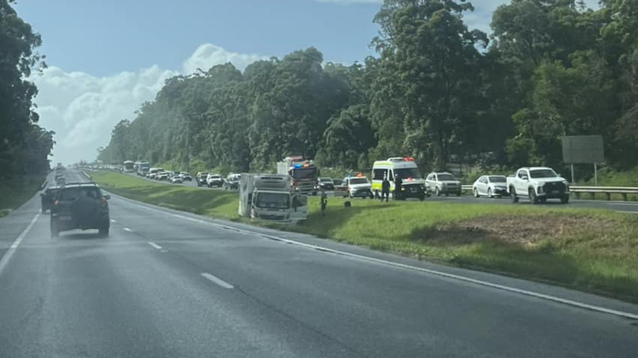 Truck crashes in middle of Bruce Highway. Picture – Facebook.