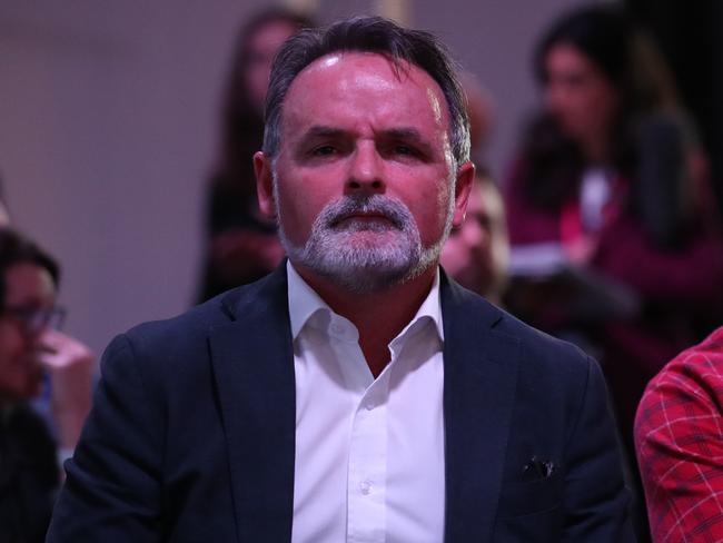 David O’Byrne during Rebecca White’s concession speech on election night. Picture: Zak simmonds