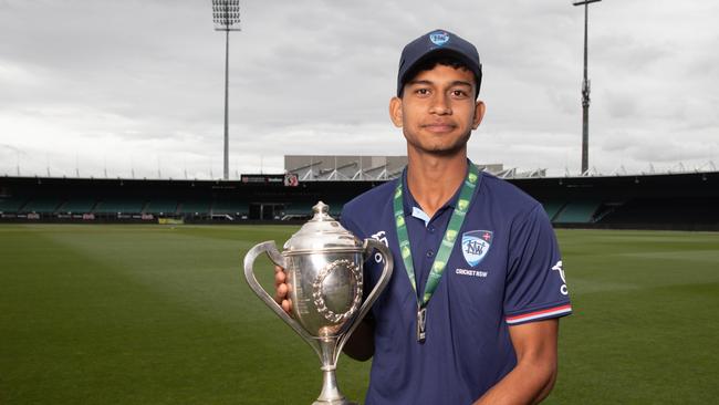 Spinner Yash Deshmukh took six wickets in the final to lead NSW Metro to victory at the under-17 national championships. Picture: Linda Higginson/Cricket Australia