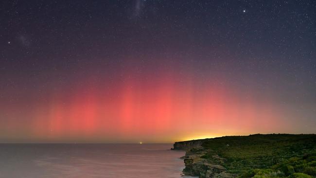 Aurora Australis seen from the Royal National Park in Sydney’s south, a lot further north than where auroras are usually visible from. Picture: Phil Dunne