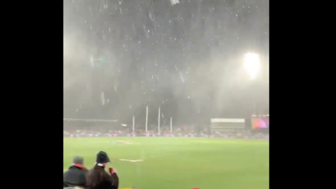 'This is Fun Isn't It?': Snow Falls During Hawthorn Versus GWS Giants Match in Canberra