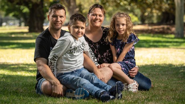 Kristy and Leal Burns with their son Aidan 12, and daughter Makenna 7. Picture: Brad Fleet