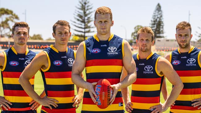 Adelaide's five man leadership group for 2022, Ben Keays, Tom Doedee, Reilly O'Brien, captain Rory Sloane and Brodie Smith. Picture: AFC