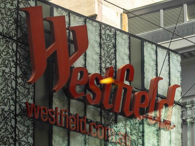 SYDNEY, AUSTRALIA - NewsWire Photos FEBRUARY 07, 2021: A view of the Westfield logo viewed from Pitt Street mall in SydneyÃs CBD. Picture: NCA NewsWire / Jenny Evans