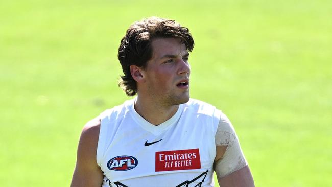 MELBOURNE, AUSTRALIA – DECEMBER 04: Patrick Lipinski of the Magpies walks off the field during a Collingwood Magpies training session at Victoria Park on December 04, 2023 in Melbourne, Australia. (Photo by Quinn Rooney/Getty Images)