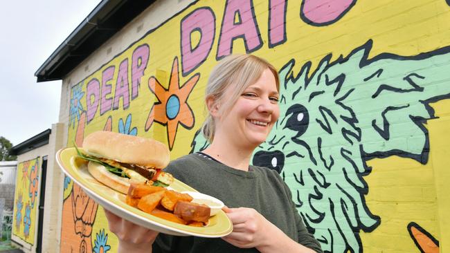 Dear Daisy owner Felicity Riley holds the Haloumi Burger.