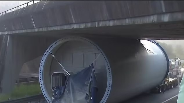 A truck carrying a section of a wind turbine has crashed into bridge on the Warrego Highway at North Tivoli on Friday. Picture: Supplied