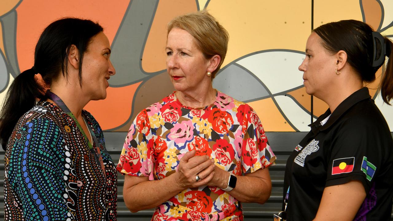 Youth Justice Minister Di Farmer with Intensive Case Worker Aida Cook and Indigenous Support Services Officer Keisha Tremlett at the Cleveland Bay Youth Detention Centre. Picture: Evan Morgan