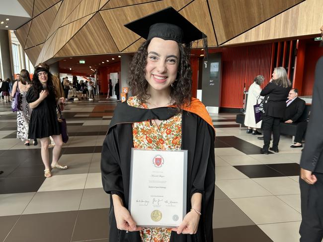 Hannah Stagno graduates with a Bachelor of Speech Pathology from the Australian Catholic University on April 17, 2024. Picture: Brittany Busch