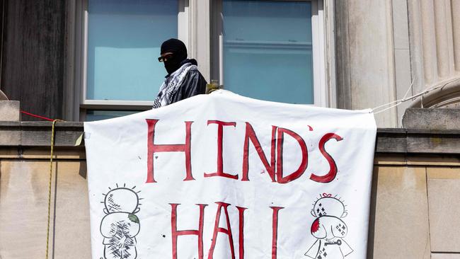 Protestors took over Hamilton Hall overnight renaming it as "Hind's Hall" in honour of Hind Rajab. Picture: Michael M. Santiago/Getty Images/AFP