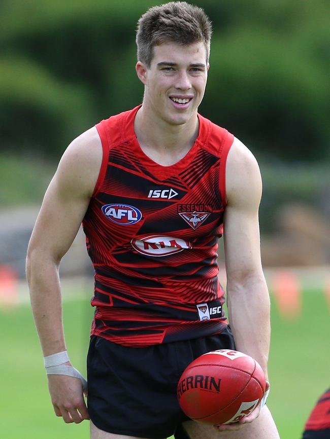 Zach Merrett at Essendon training. Picture: Hamish Blair