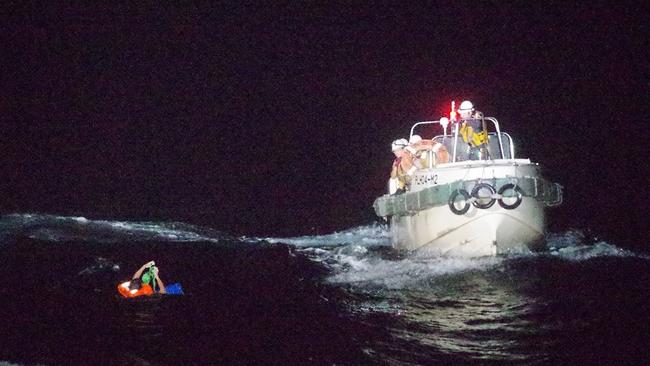 Japanese Coast Guard rescue a Filipino crew man from the Gulf Livestock 1 off Amami Oshima Island. AFP Photo