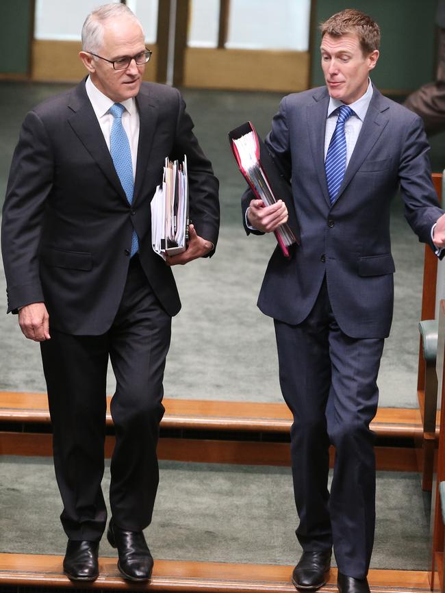 Prime Minister Malcolm Turnbull with Social Services Minister Christian Porter. Picture: Gary Ramage