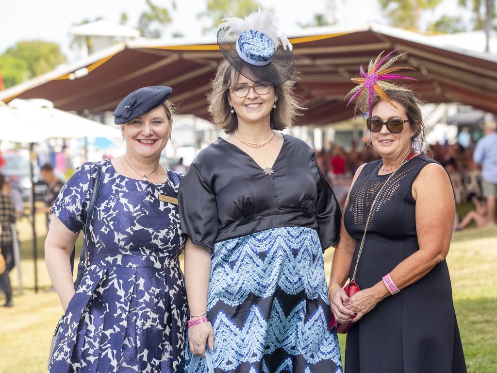 Locals Donna Murray, Liza Parr and Lorraine Warnock enjoying themselves at the Ladies Day 2022 races. Picture: Floss Adams.