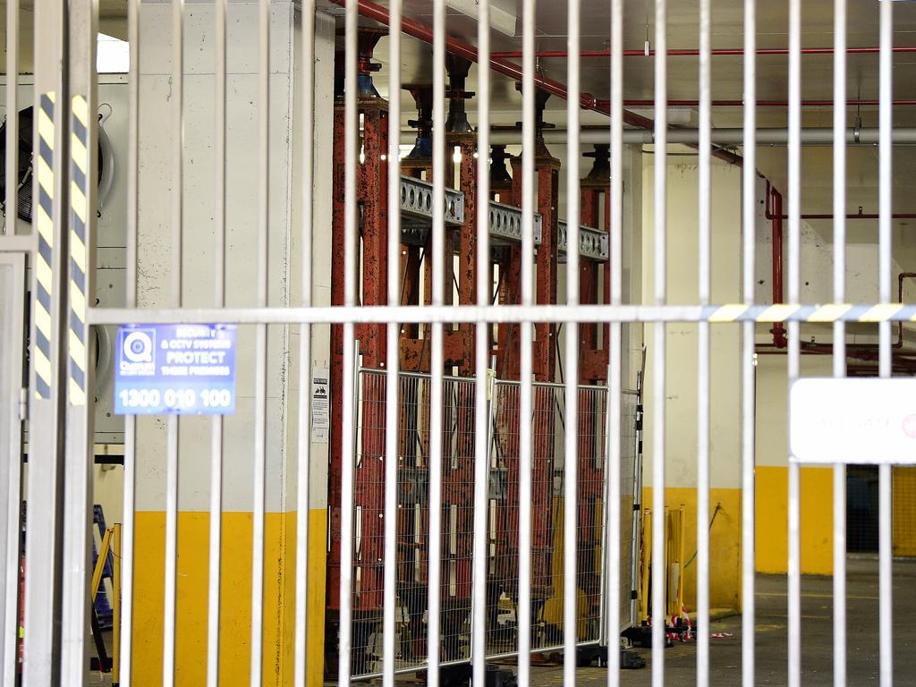 Structural support is seen in the basement of the Mascot Towers. Picture: AAP/Bianca De Marchi