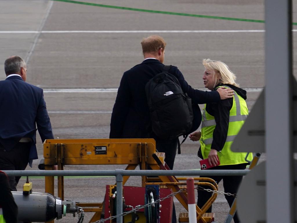 The Duke of Sussex boards a flight at Aberdeen Airport. Picture: Getty Images.