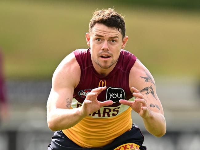 IPSWICH, AUSTRALIA - MAY 27: Lachie Neale of the Lions during a Brisbane Lions AFL training session at Brighton Homes Arena on May 27, 2025 in Ipswich, Australia. (Photo by Albert Perez/Getty Images)