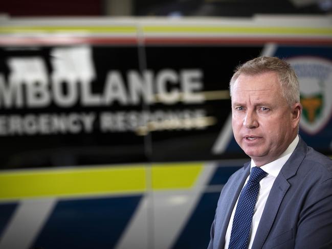 Tasmanian Health Minister Jeremy Rockliff at Ambulance Tasmania, Hobart. Picture: Chris Kidd