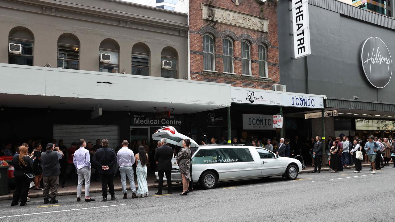 Family and friends gathered to farewell 18-year-old Tia Cameron. Picture: Liam Kidston