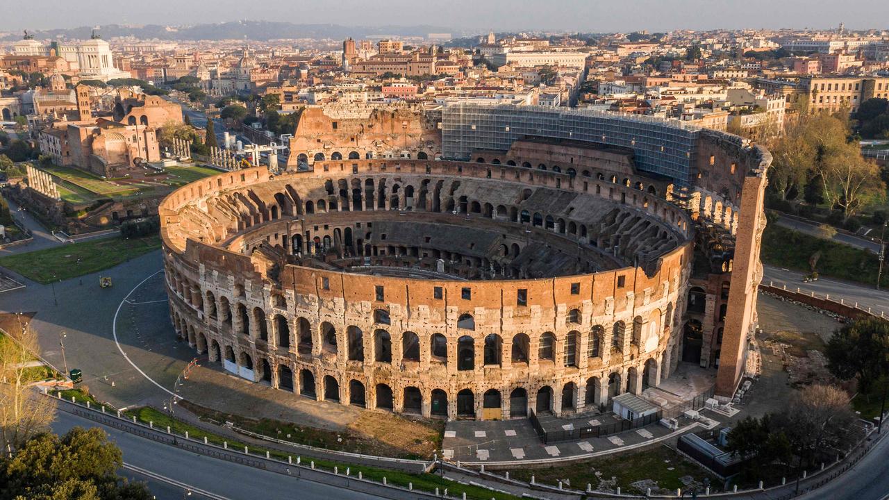 Rome’s deserted Colosseum last week during Italy’s lockdown after a surge of cases in Europe of the contagious UK coronavirus variant. Picture: Elio Castoria/AFP