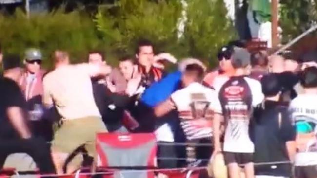 The brawl involving players and spectators during the Eagles-Panthers first-grade elimination final at Erina Oval.