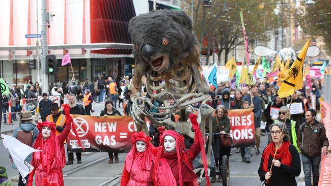 Climate protests in Melbourne CBD. Picture: David Crosling