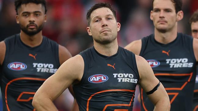 SYDNEY, AUSTRALIA - MAY 04: Toby Greene of the Giants looks dejected after defeat during the round eight AFL match between Sydney Swans and Greater Western Sydney Giants at SCG, on May 04, 2024, in Sydney, Australia. (Photo by Mark Metcalfe/AFL Photos/via Getty Images )