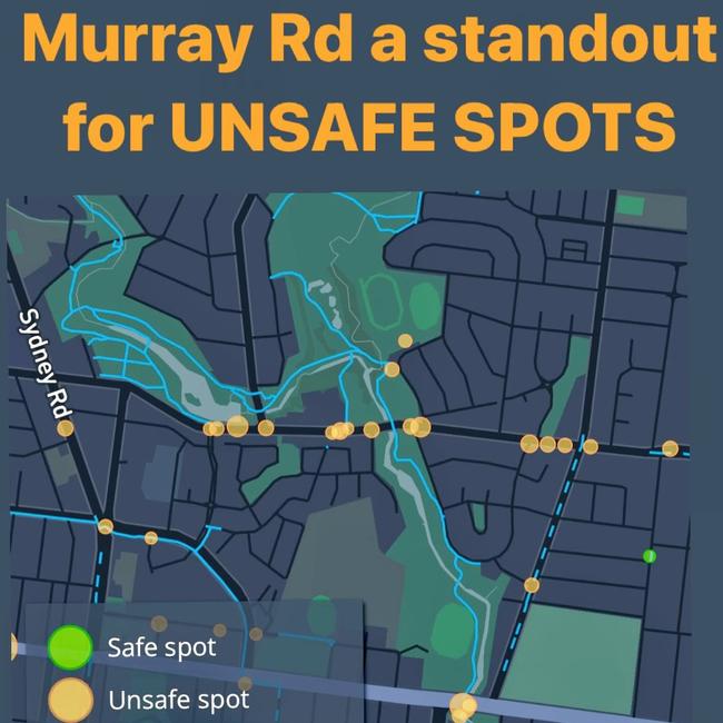 A survey undertaken by the crowdsourcing website Bikespot, which allows cyclists to submit dangerous spots, showed that they found Murray Rd unsafe. Picture: supplied.