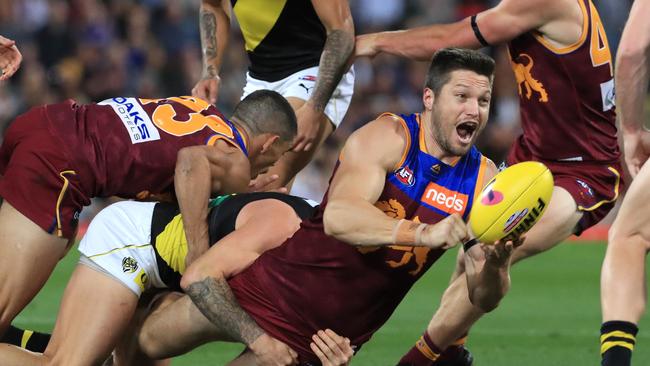 Stefan Martin in action during the Second AFL Qualifying final between the Brisbane Lions and Richmond Tigers at the Gabba in Brisbane. Pics Adam Head