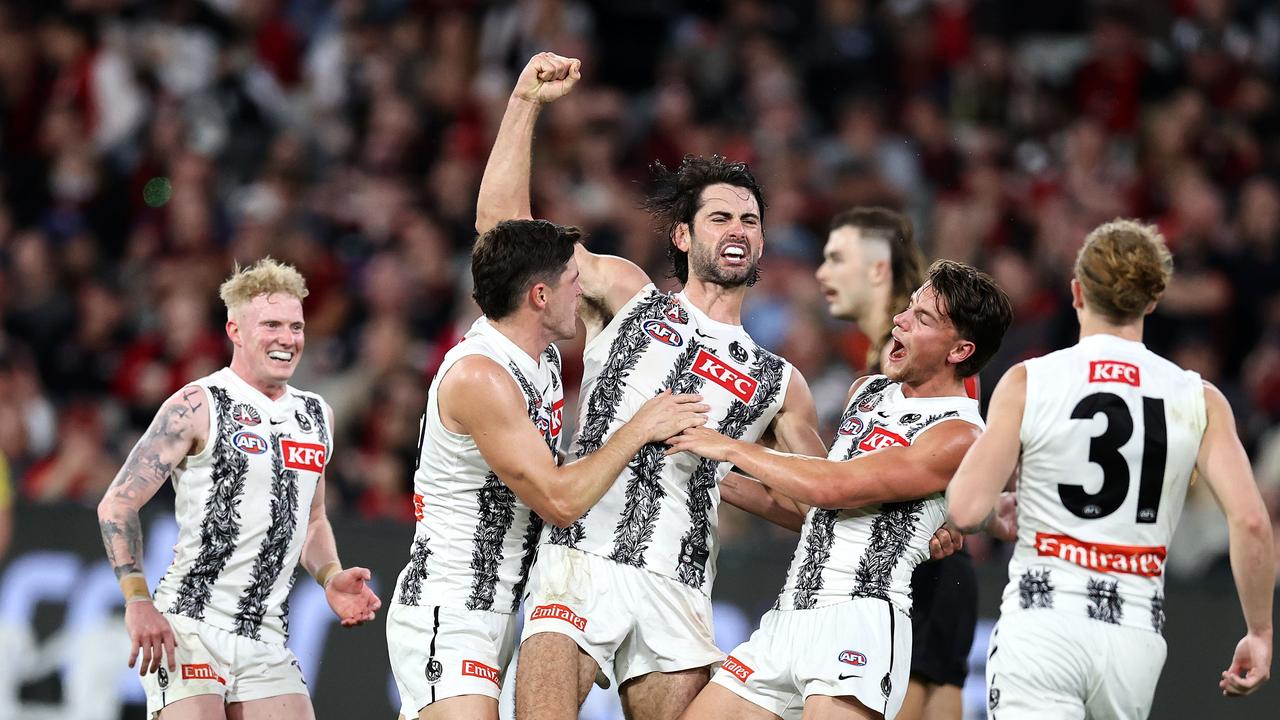 Brodie Grundy of the Magpies. Photo by Michael Klein.