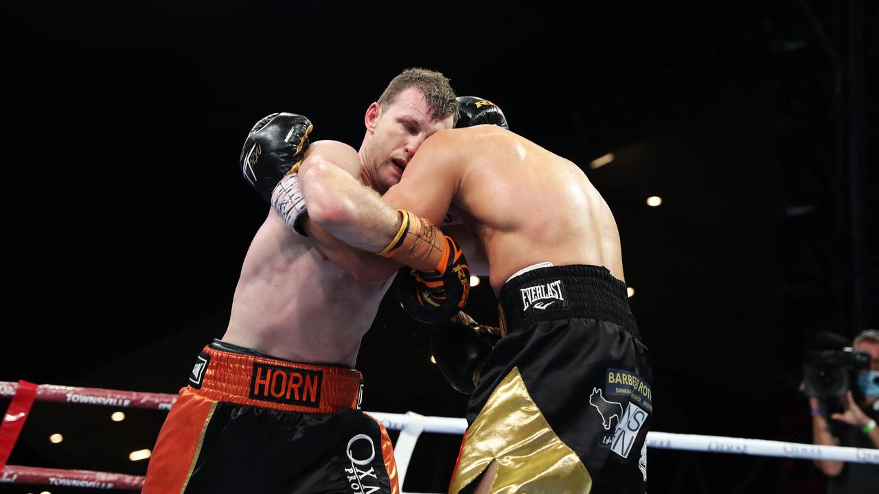 Jeff Horn vs. Tim Tszyu at Queensland Country Bank Stadium. Picture: Alix Sweeney