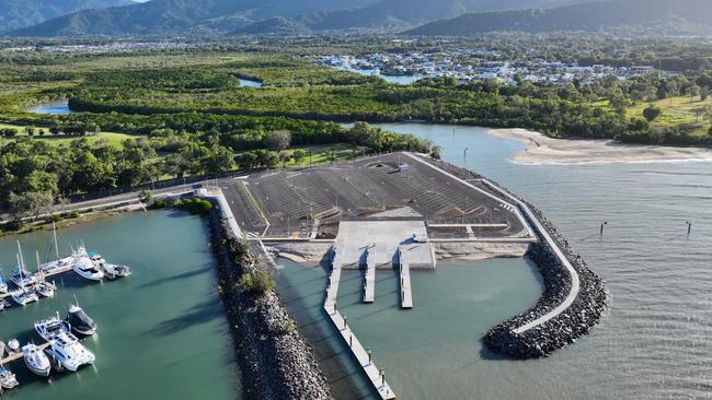 The new Yorkeys Knob boat ramp facility, adjacent to Half Moon Bay Marina. The new boat ramp features six lanes, floating pontoons and dozens of car and trailer parks, surrounded by a newly constructed breakwall. Picture: Brendan Radke