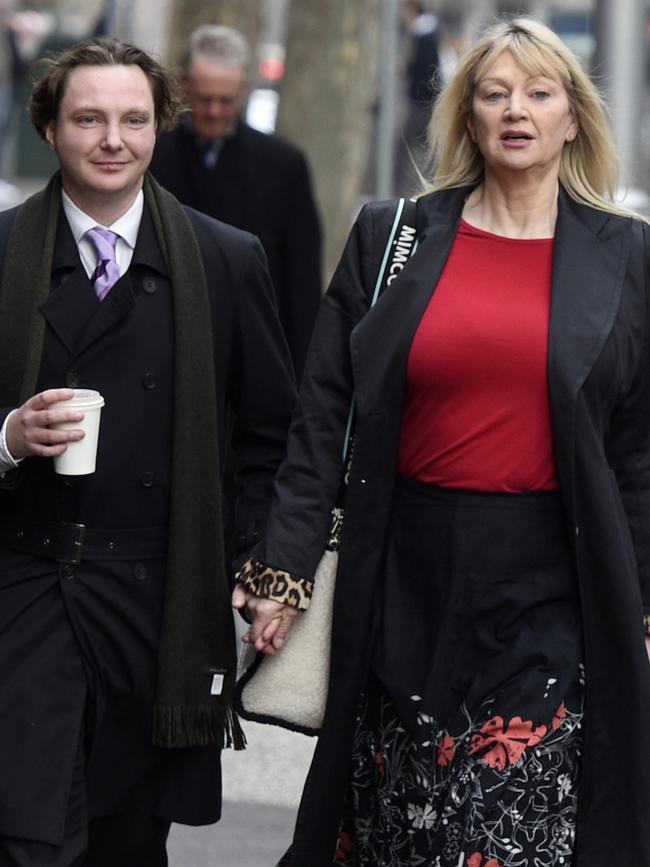 Greg Lynn’s wife Melanie Lynn and his three children were not in attendance for his sentencing. Pictured is Melanie and son Geordie. Picture: NewsWire / Andrew Henshaw