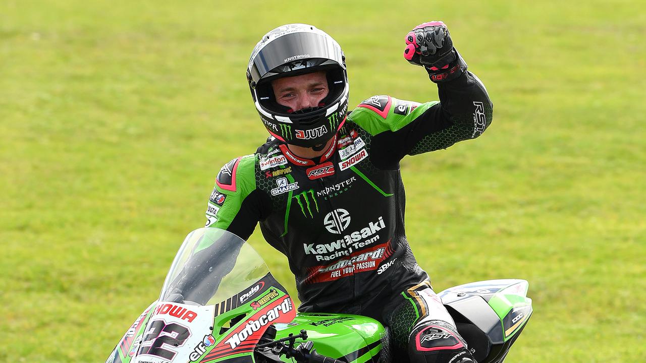 Alex Lowes celebrates winning Race 2 at Phillip Island.