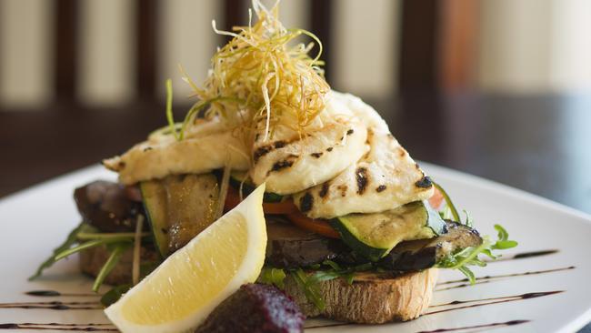 Hungry yet? You won’t be after eating this haloumi stack from the Watershed Cafe. Picture: Nick Clayton