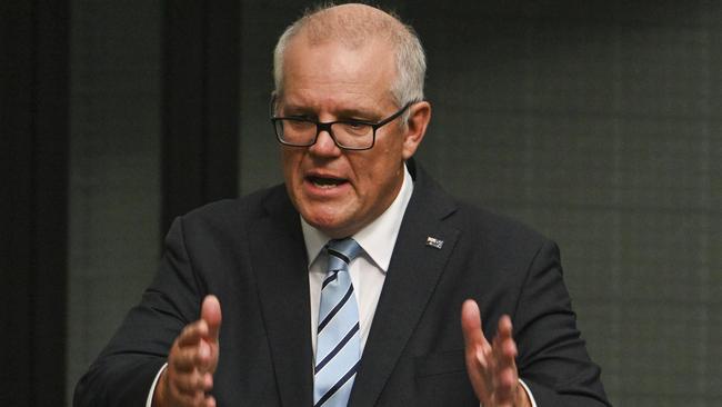 The 30th prime minister of Australia, Scott Morrison, delivers his valedictory speech to parliament in the House of Representatives on Tuesday. Picture: NCA NewsWire / Martin Ollman