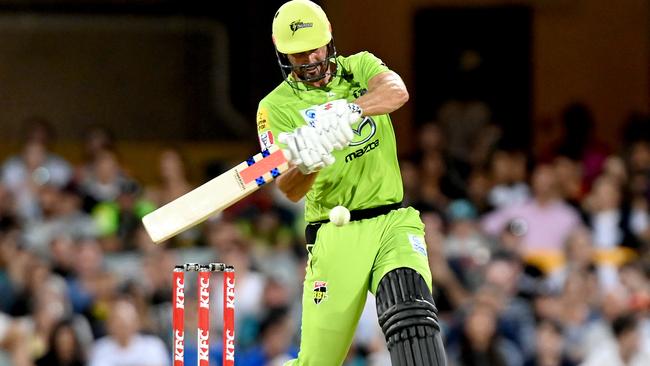 BRISBANE, AUSTRALIA - JANUARY 04: Ben Cutting of the Thunder plays a shot during the Big Bash League match between the Brisbane Heat and the Sydney Thunder at The Gabba, on January 04, 2021, in Brisbane, Australia. (Photo by Bradley Kanaris/Getty Images)