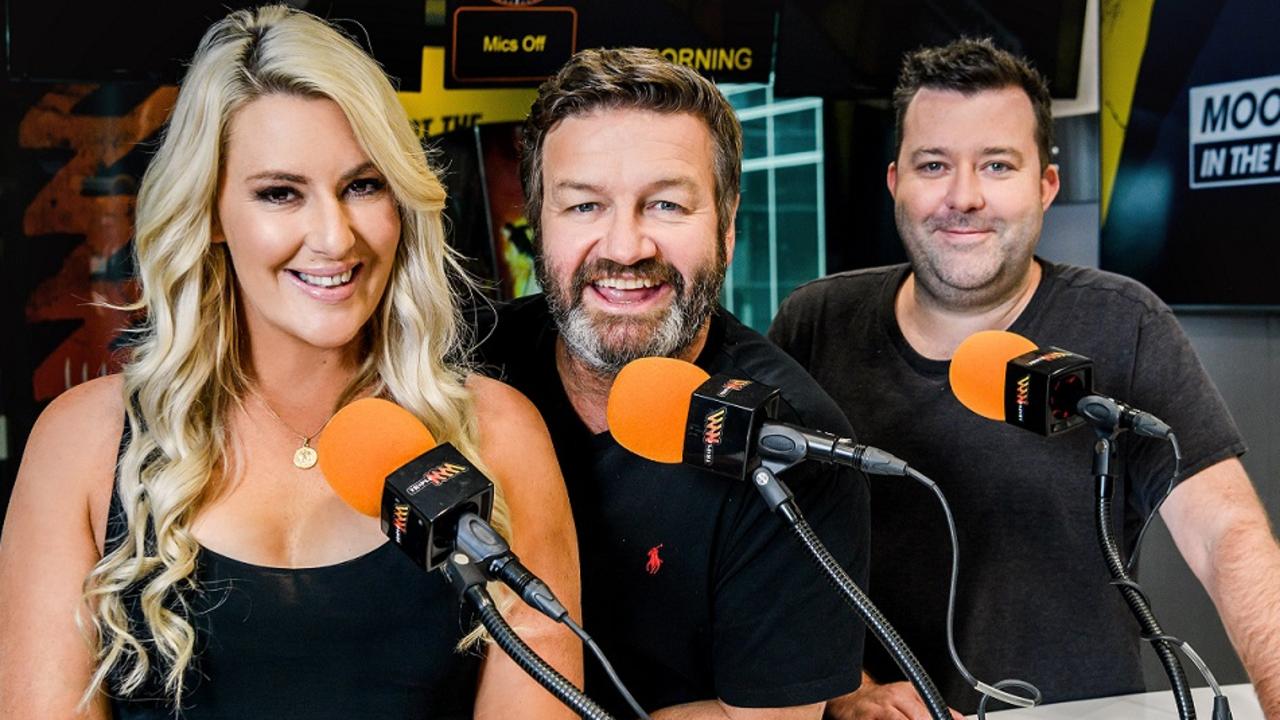 Jess Eva revealed how she spent her Block winnings to co-hosts Lawrence Mooney and Chris Page. Picture: Supplied