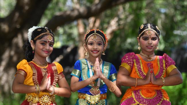 India Fest at Riverway. Miliah Jospeh, 9, Vaarvi Raj, 9, and Yashika Vivin, 11. Picture: Evan Morgan