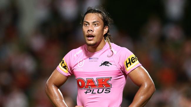 SYDNEY, AUSTRALIA - MARCH 18: Jarome Luai of the Panthers reacts during the round two NRL match between the St George Illawarra Dragons and the Penrith Panthers at Netstrata Jubilee Stadium on March 18, 2022, in Sydney, Australia. (Photo by Jason McCawley/Getty Images)