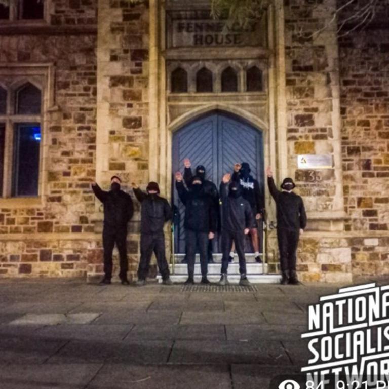 A picture circulating on telegram shows group of men in front of the Adelaide Holocaust Museum.