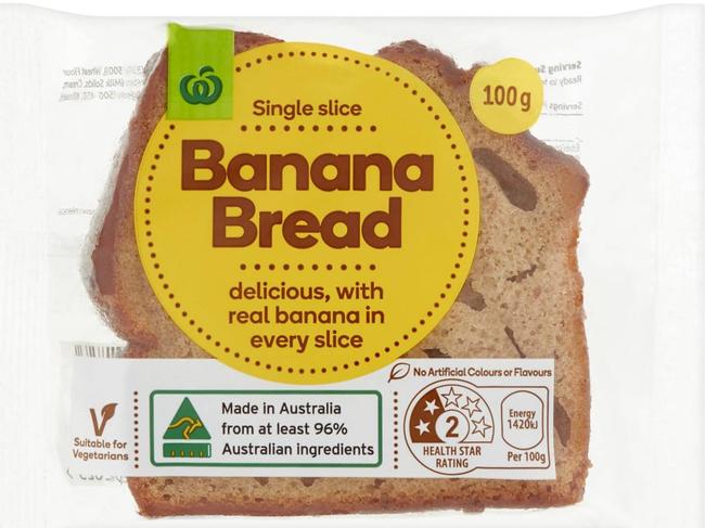 Woolworths Banana Bread, single slice.