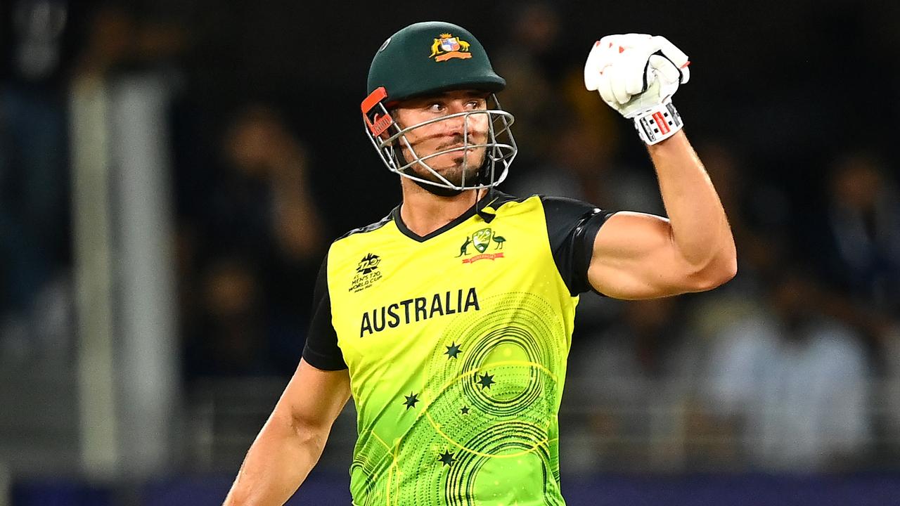 Marcus Stoinis reacts during the World Cup semi-final. Picture: Getty Images