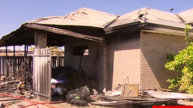 The rear property where the fire started at Parafield Gardens. Picture: 7NEWS