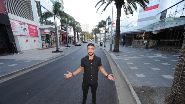 Costa D'Oro manager Gene Fusco in an empty Orchid Ave, hoping the borders will open soon. Picture Glenn Hampson