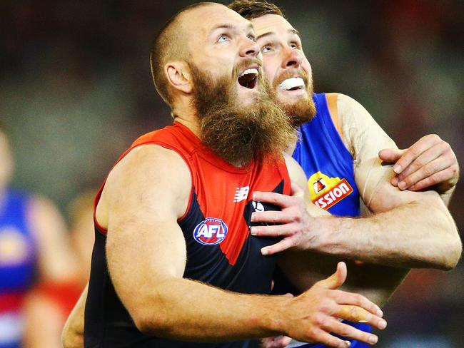 Max Gawn (left) will prove quite a handful against Geelong on Friday. Picture: Getty Images